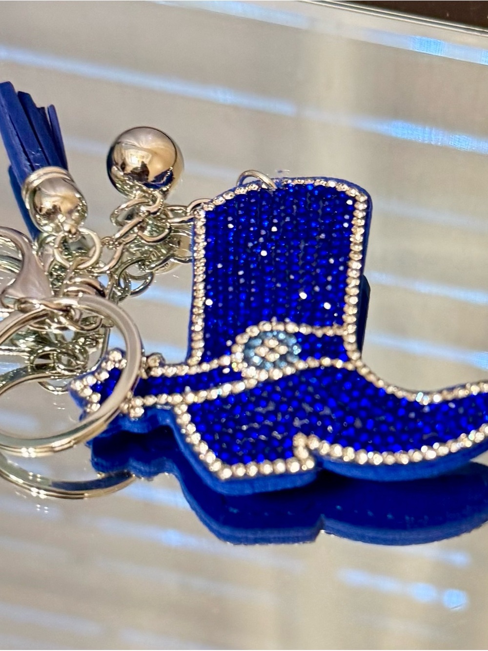 Blue Cowboy Boot Keychain/bag charm  with Rhinestones - Picture 8 of 8